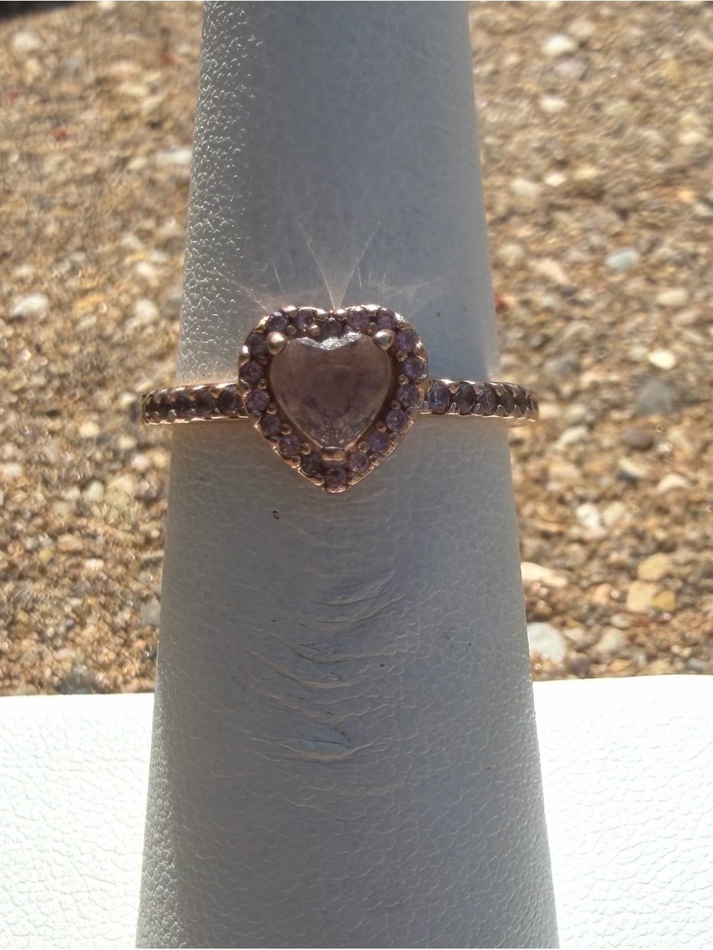 Pandora Rose Gold Plated Heart Pink Stone Band Ring